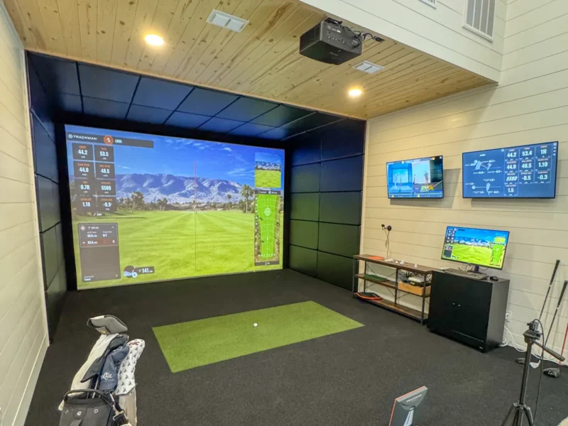 Custom built-in golf simulator installation in a Texas home